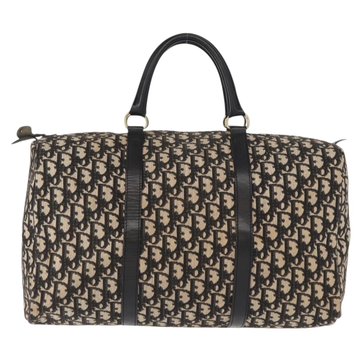 Christian Dior Trotter Canvas Boston Bag Black Gold Auth ka288