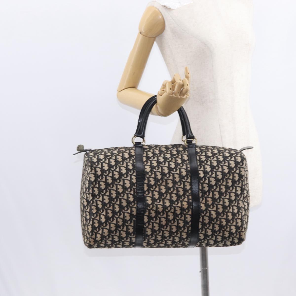 Christian Dior Trotter Canvas Boston Bag Black Gold Auth ka288