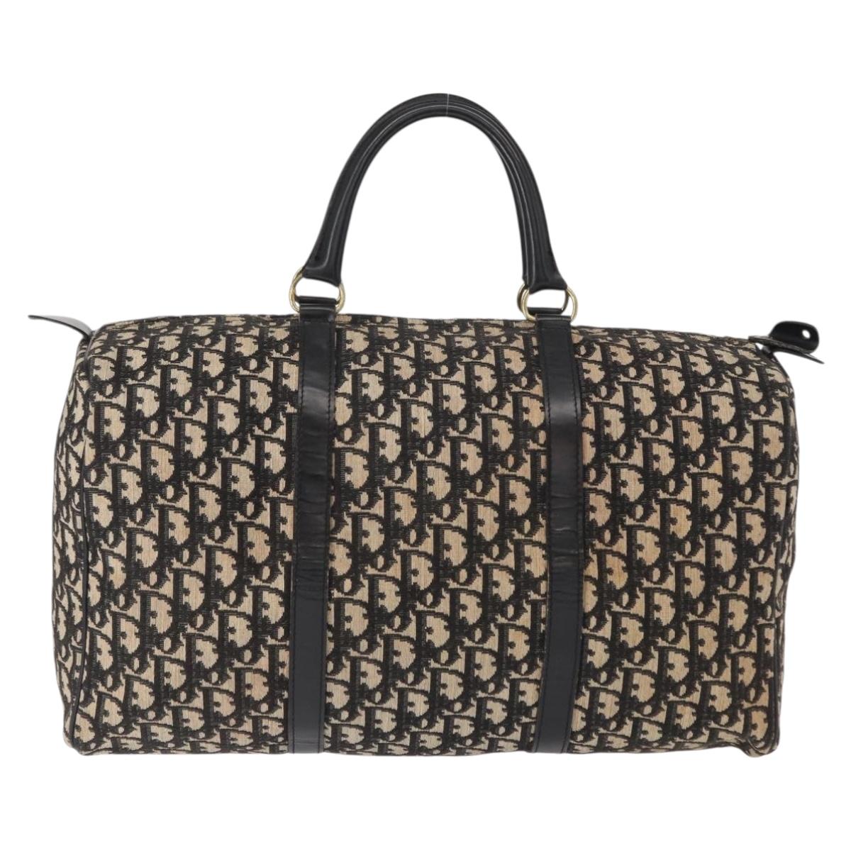 Christian Dior Trotter Canvas Boston Bag Black Gold Auth ka288