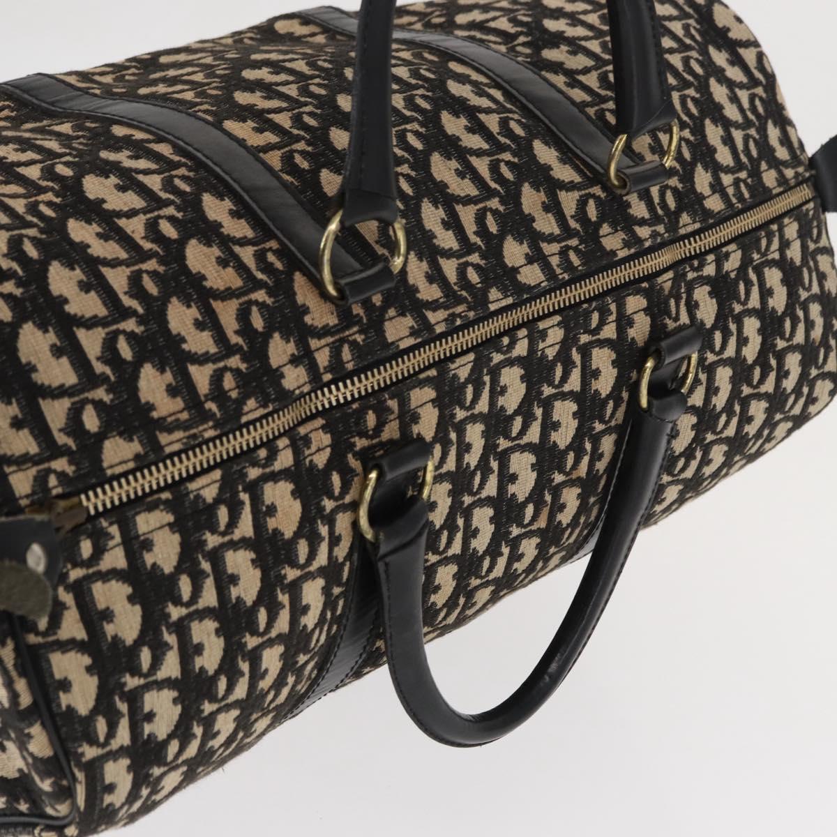 Christian Dior Trotter Canvas Boston Bag Black Gold Auth ka288