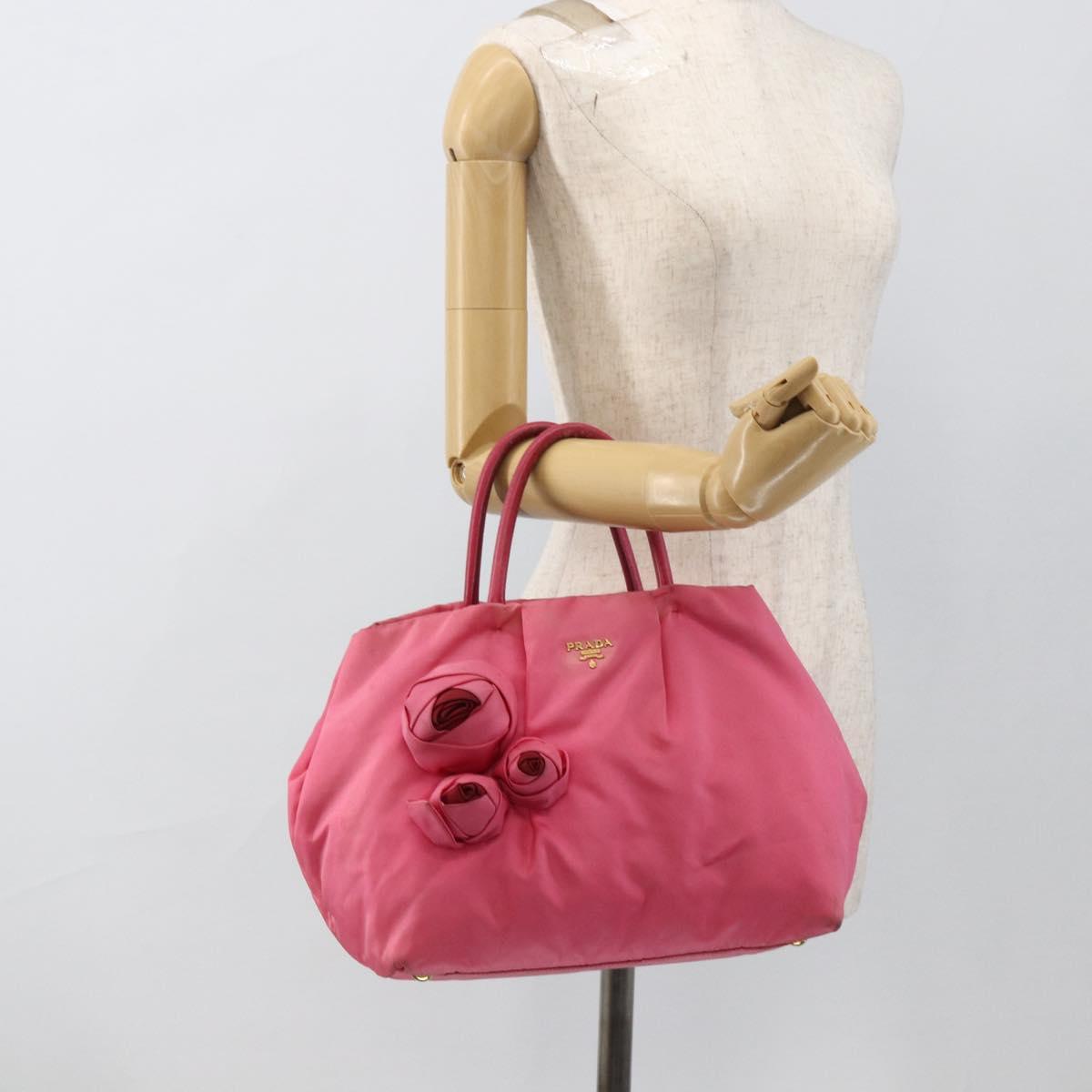 PRADA Hand Bag Nylon Pink Gold Auth ka2885