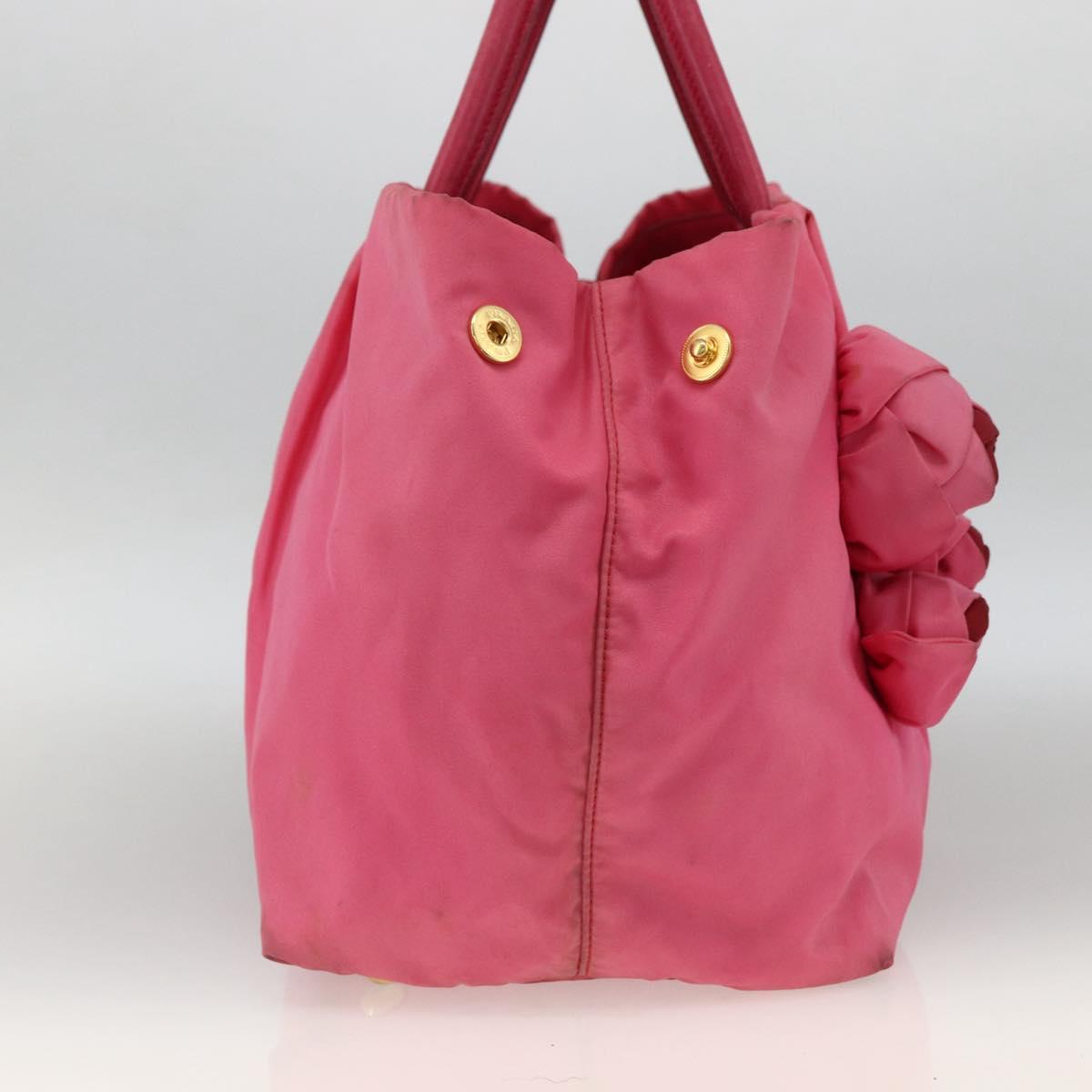 PRADA Hand Bag Nylon Pink Gold Auth ka2885