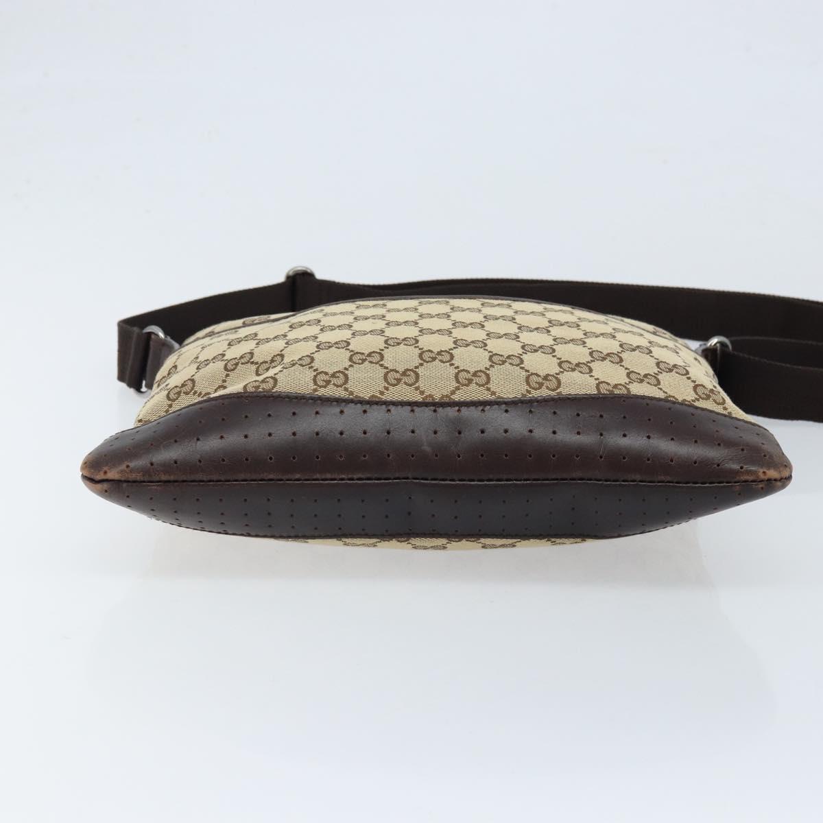 GUCCI GG Canvas Shoulder Bag Beige Silver 145857 Auth ka2886