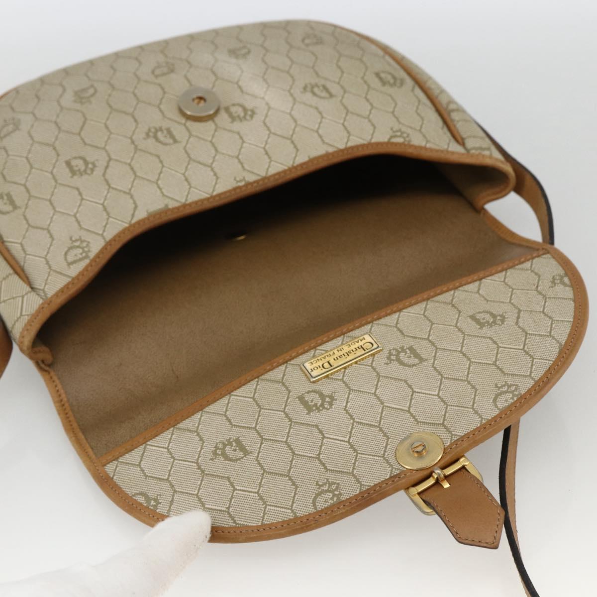 Christian Dior Honeycomb Canvas Shoulder Bag PVC Beige Gold Auth ka2888