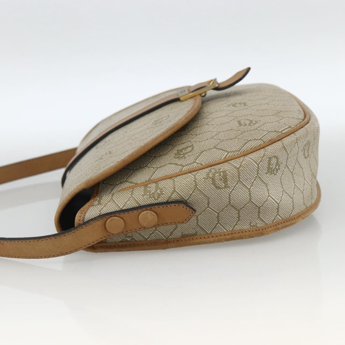 Christian Dior Honeycomb Canvas Shoulder Bag PVC Beige Gold Auth ka2888