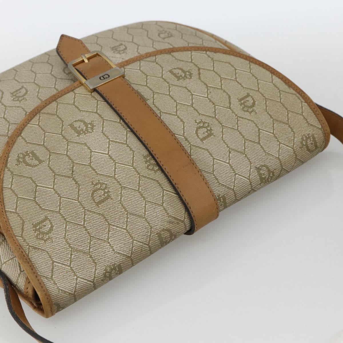 Christian Dior Honeycomb Canvas Shoulder Bag PVC Beige Gold Auth ka2888