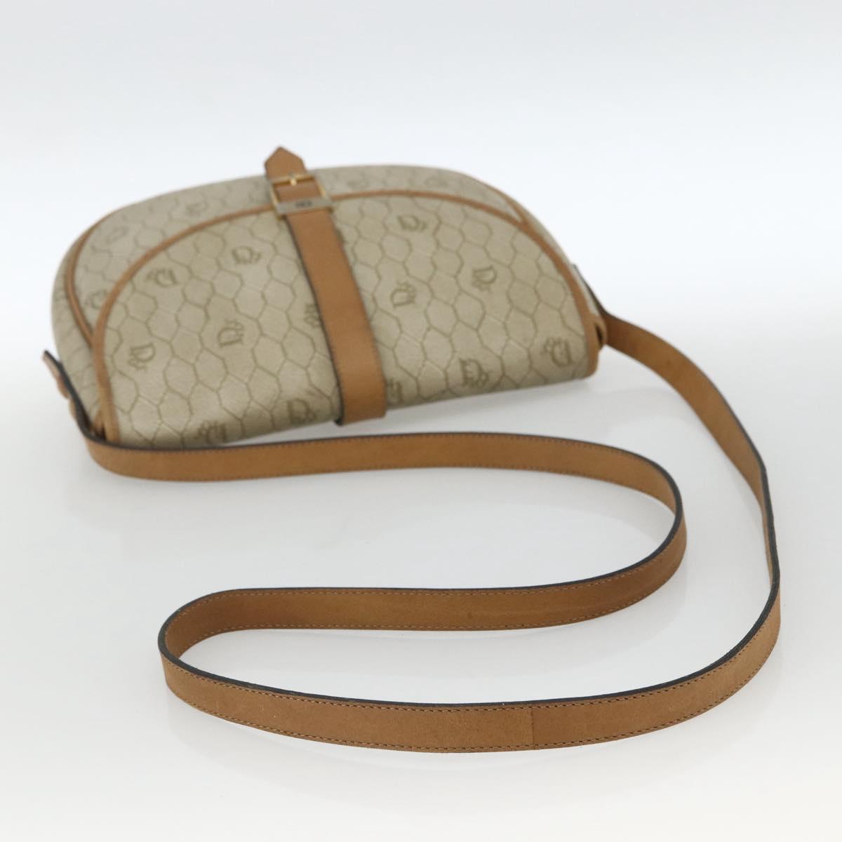 Christian Dior Honeycomb Canvas Shoulder Bag PVC Beige Gold Auth ka2888