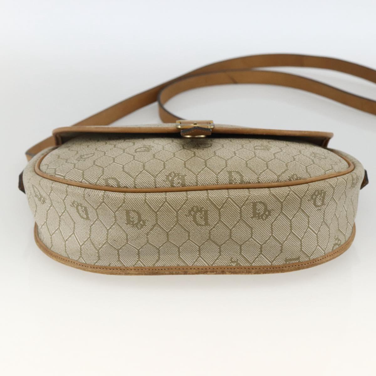 Christian Dior Honeycomb Canvas Shoulder Bag PVC Beige Gold Auth ka2888