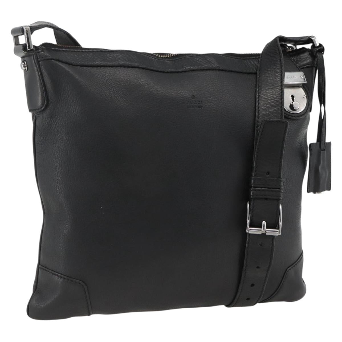 GUCCI Shoulder Bag Leather Black Silver 148476 Auth ka2890