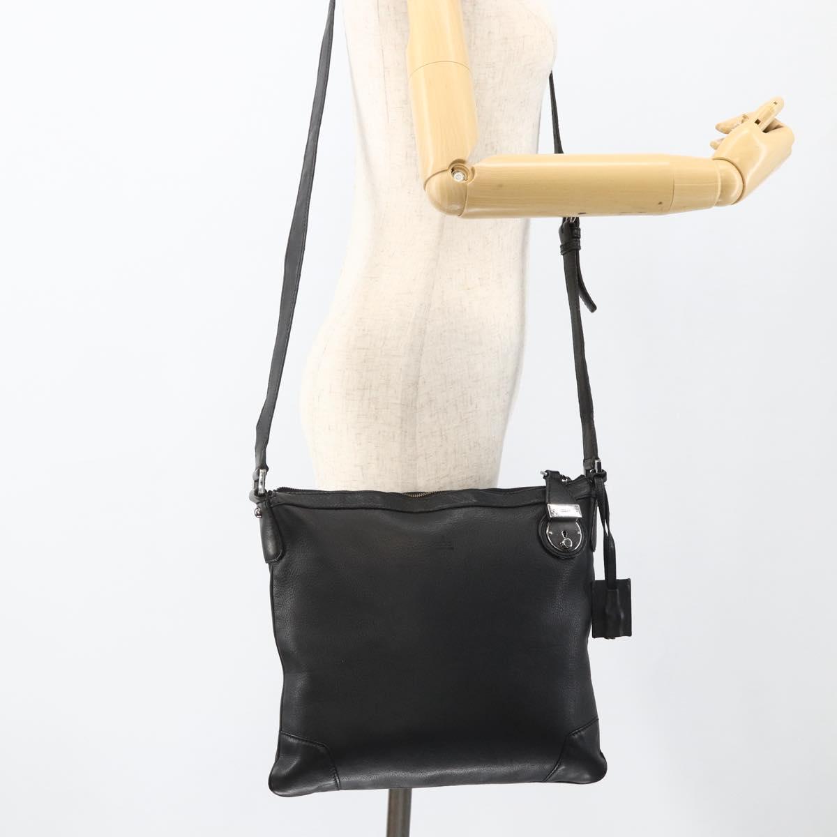 GUCCI Shoulder Bag Leather Black Silver 148476 Auth ka2890