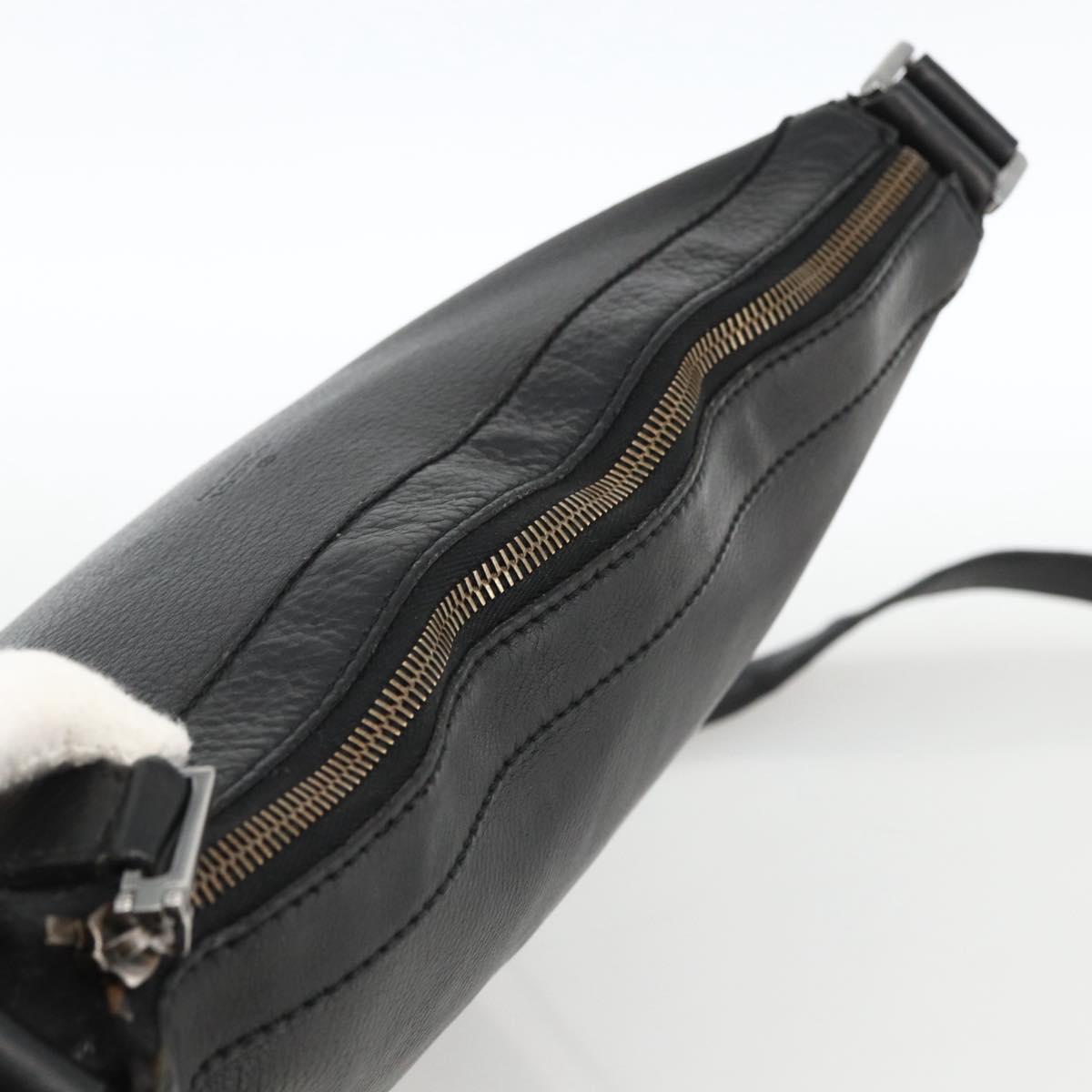 GUCCI Shoulder Bag Leather Black Silver 148476 Auth ka2890