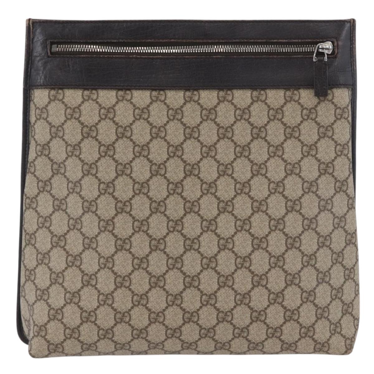 GUCCI GG Supreme Shoulder Bag PVC Beige Silver 92560 Auth ka2891