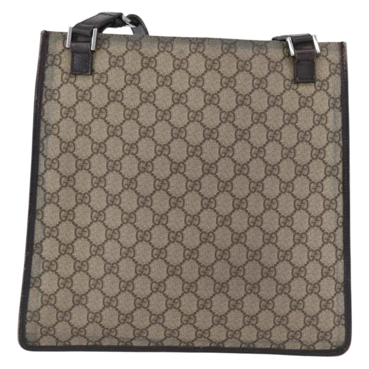 GUCCI GG Supreme Shoulder Bag PVC Beige Silver 92560 Auth ka2891