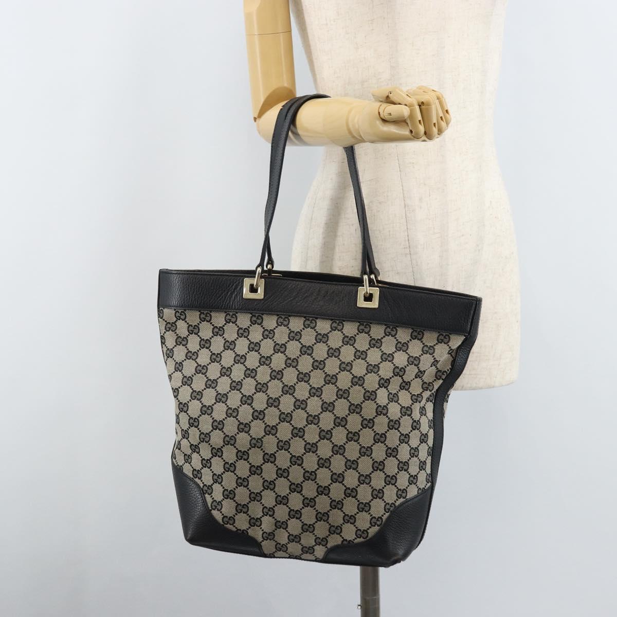 GUCCI GG Canvas Tote Bag Black Gold 272377 Auth ka2892