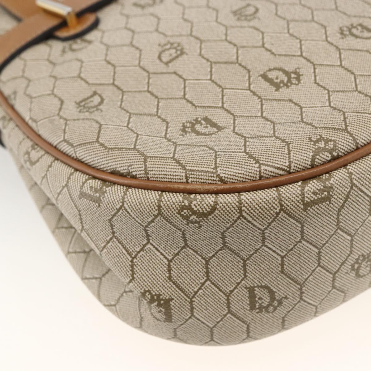 Christian Dior Honeycomb Canvas Shoulder Bag PVC Beige Gold Auth ka2895