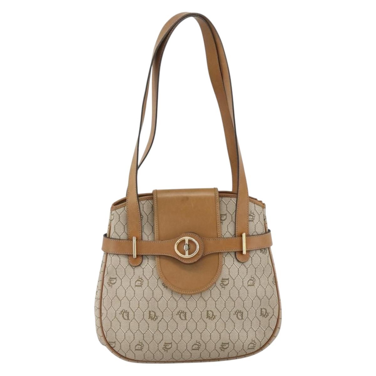 Christian Dior Honeycomb Canvas Shoulder Bag PVC Beige Gold Auth ka2895