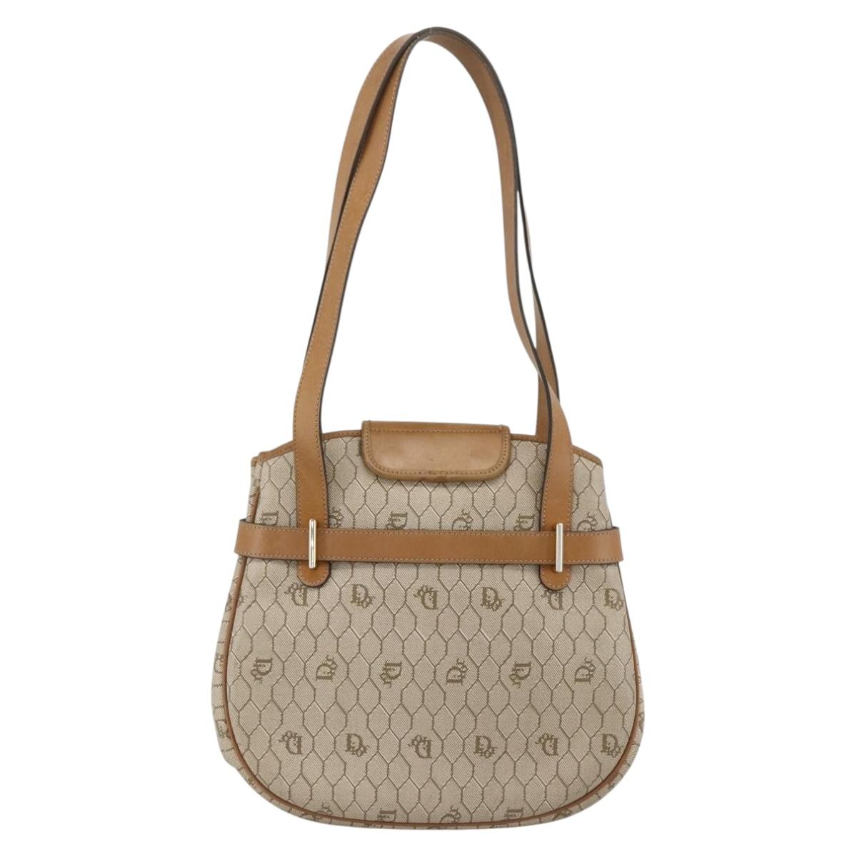 Christian Dior Honeycomb Canvas Shoulder Bag PVC Beige Gold Auth ka2895