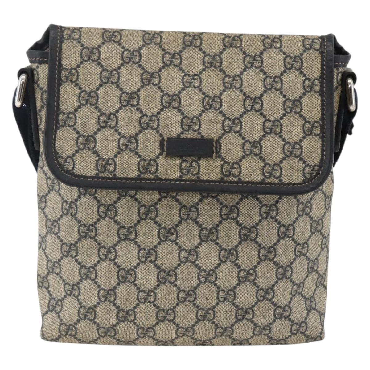 GUCCI GG Supreme Shoulder Bag PVC Navy Silver 223666 Auth ka2896
