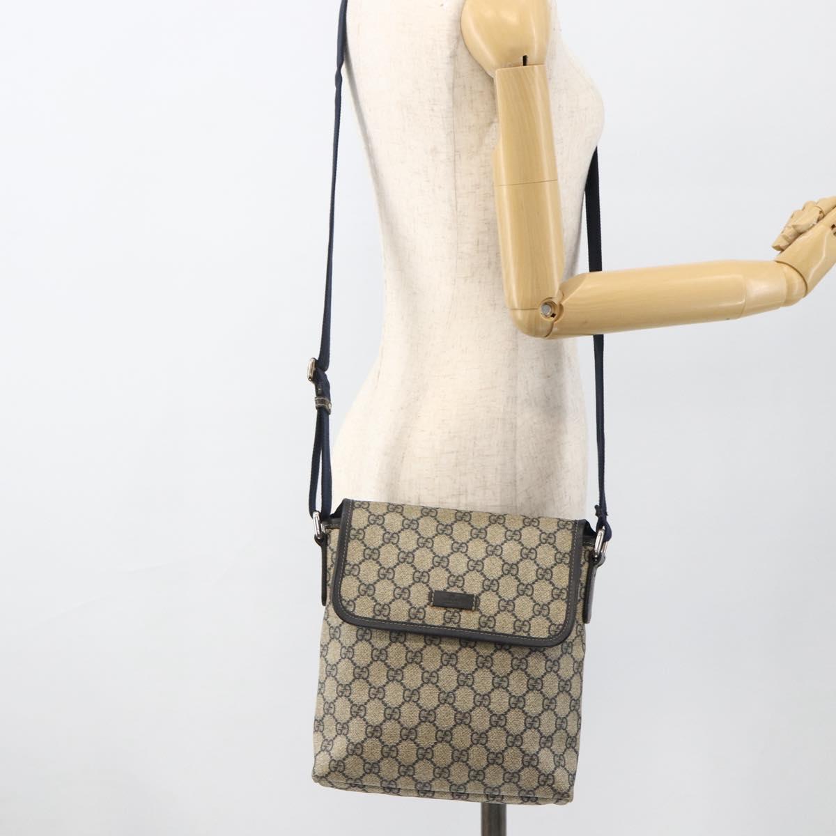 GUCCI GG Supreme Shoulder Bag PVC Navy Silver 223666 Auth ka2896
