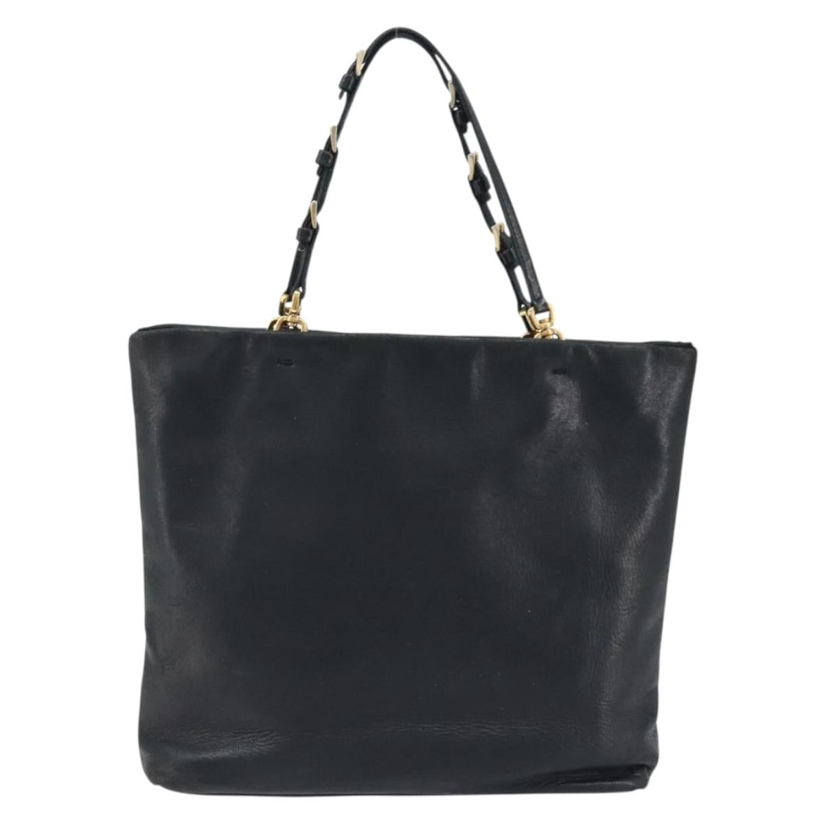 PRADA Hand Bag Leather Black Gold Auth ka2898A
