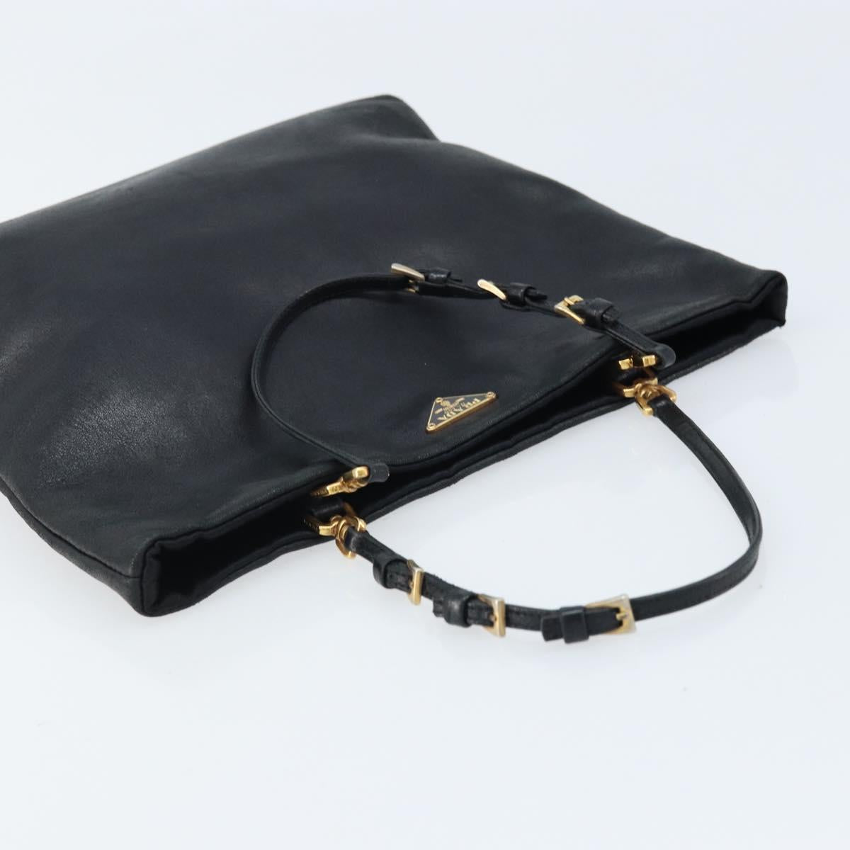 PRADA Hand Bag Leather Black Gold Auth ka2898A