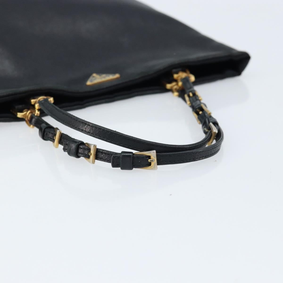 PRADA Hand Bag Leather Black Gold Auth ka2898A