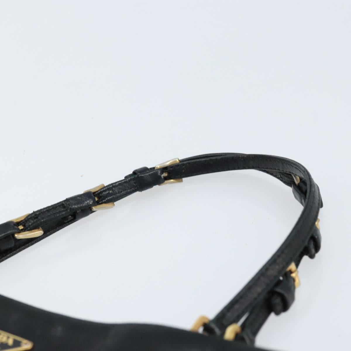 PRADA Hand Bag Leather Black Gold Auth ka2898A