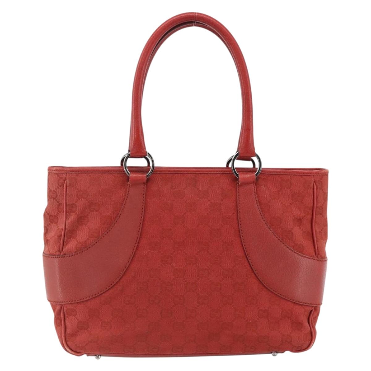GUCCI GG Canvas Hand Bag Red Silver 113011 Auth ka2899