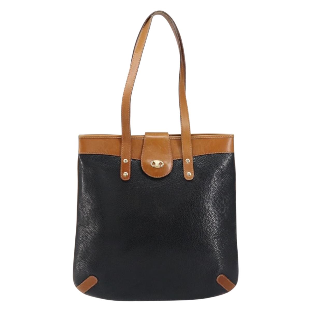 CELINE Tote Bag Leather Black Gold Auth ka290