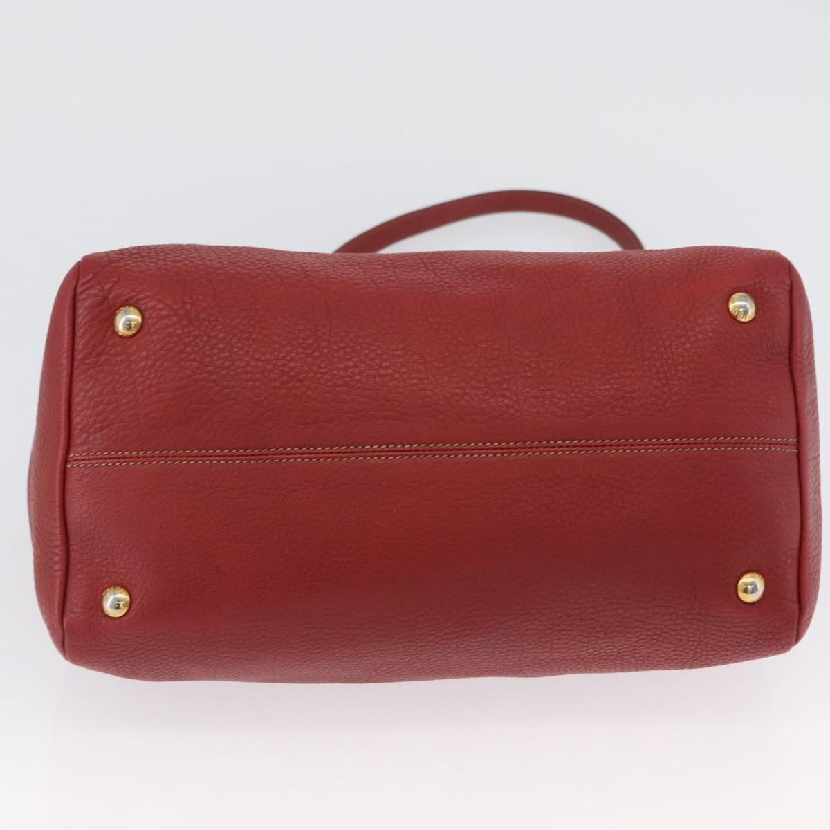 PRADA Hand Bag Leather 2way Red Gold Auth ka2905