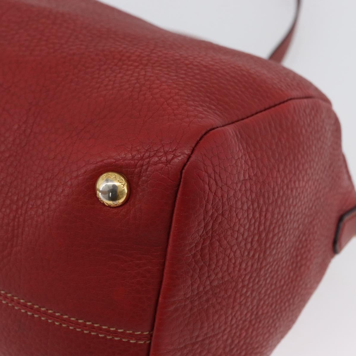 PRADA Hand Bag Leather 2way Red Gold Auth ka2905