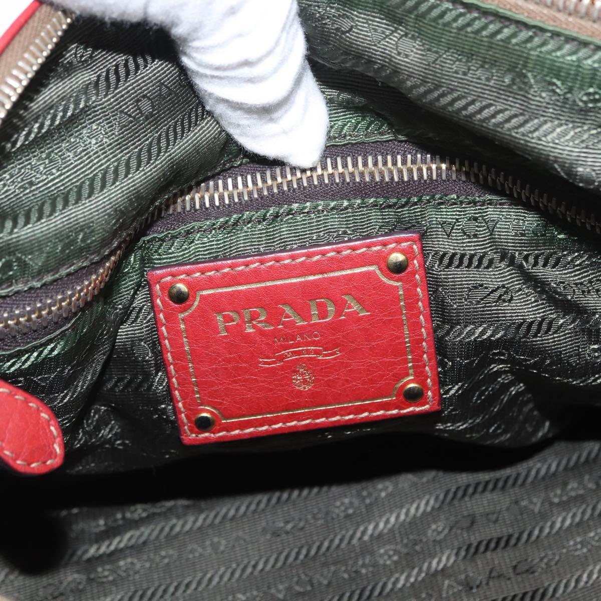 PRADA Hand Bag Leather 2way Red Gold Auth ka2905