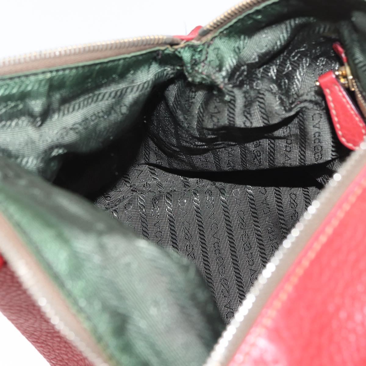 PRADA Hand Bag Leather 2way Red Gold Auth ka2905