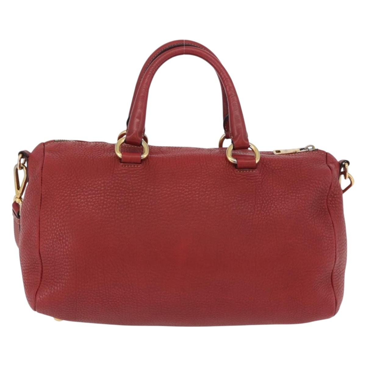 PRADA Hand Bag Leather 2way Red Gold Auth ka2905