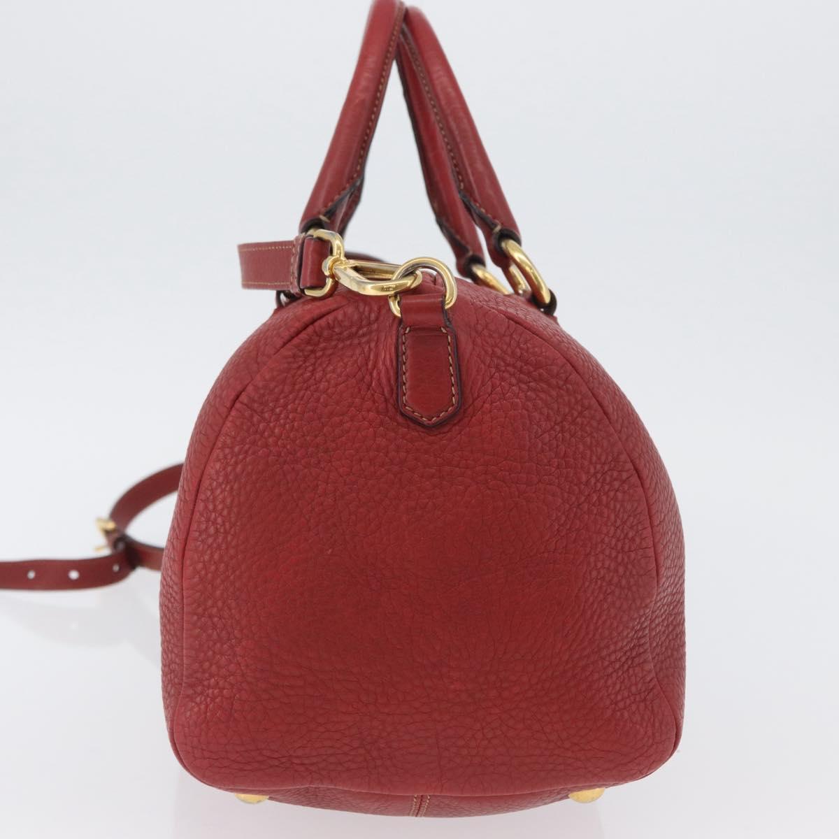 PRADA Hand Bag Leather 2way Red Gold Auth ka2905