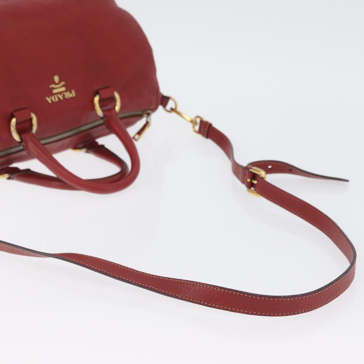 PRADA Hand Bag Leather 2way Red Gold Auth ka2905