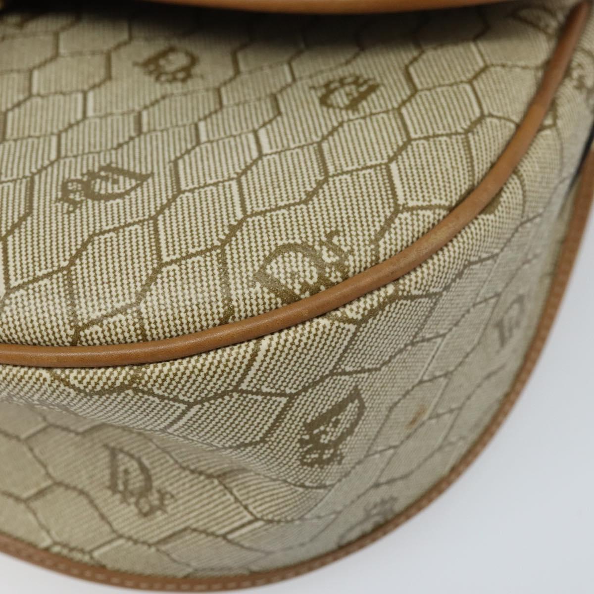 Christian Dior Honeycomb Canvas Shoulder Bag PVC Beige Gold Auth ka2907