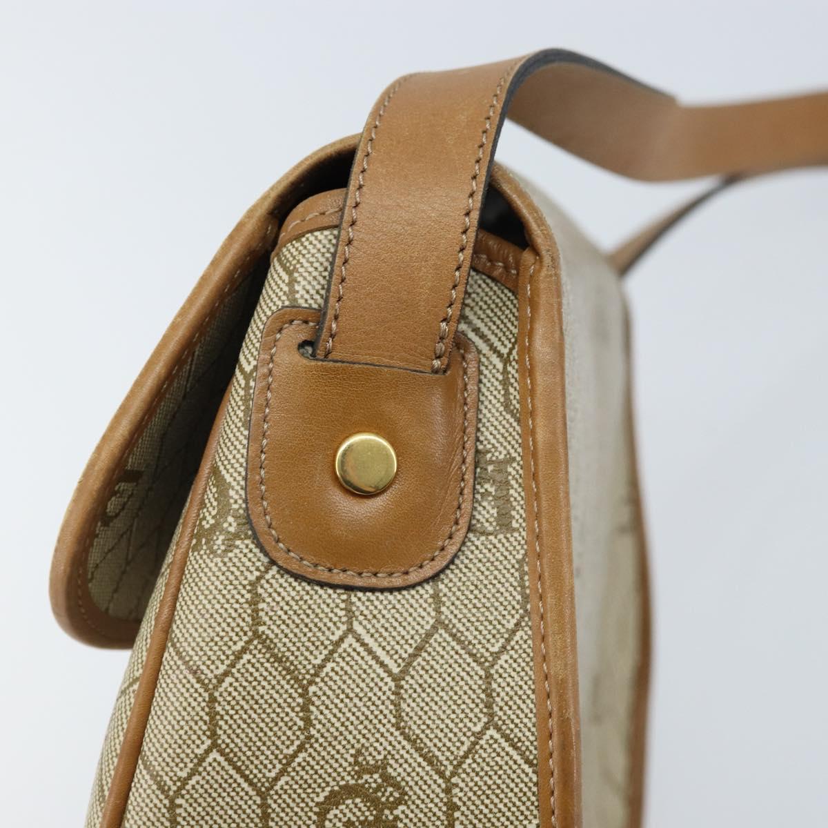 Christian Dior Honeycomb Canvas Shoulder Bag PVC Beige Gold Auth ka2907