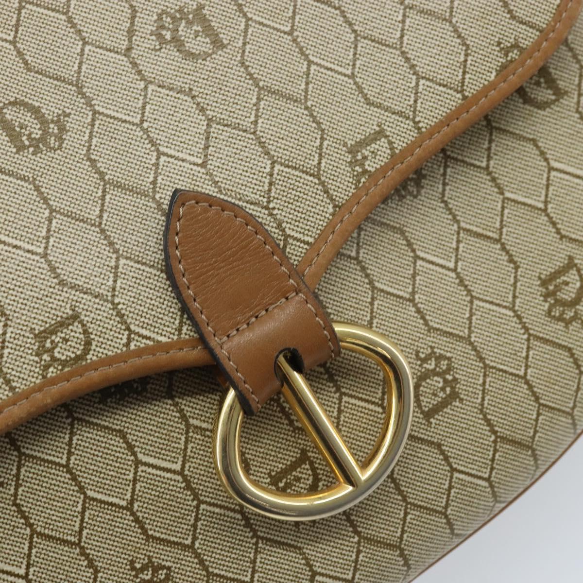 Christian Dior Honeycomb Canvas Shoulder Bag PVC Beige Gold Auth ka2907