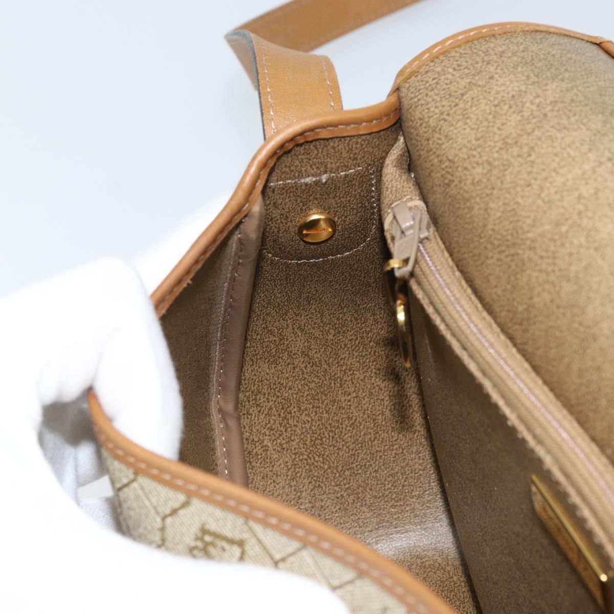 Christian Dior Honeycomb Canvas Shoulder Bag PVC Beige Gold Auth ka2907