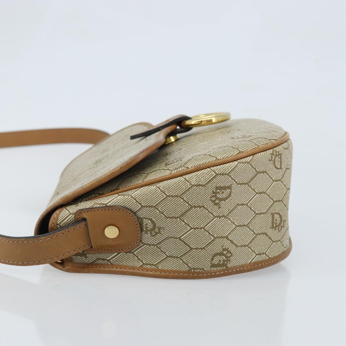 Christian Dior Honeycomb Canvas Shoulder Bag PVC Beige Gold Auth ka2907