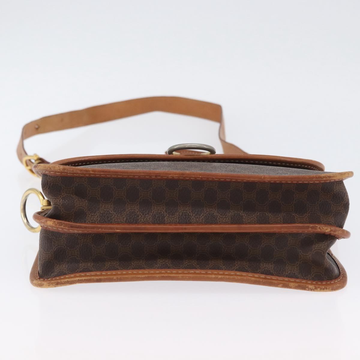 CELINE Macadam Canvas Shoulder Bag PVC Leather Brown Gold Auth ka2908