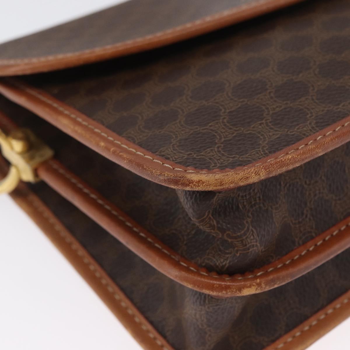 CELINE Macadam Canvas Shoulder Bag PVC Leather Brown Gold Auth ka2908