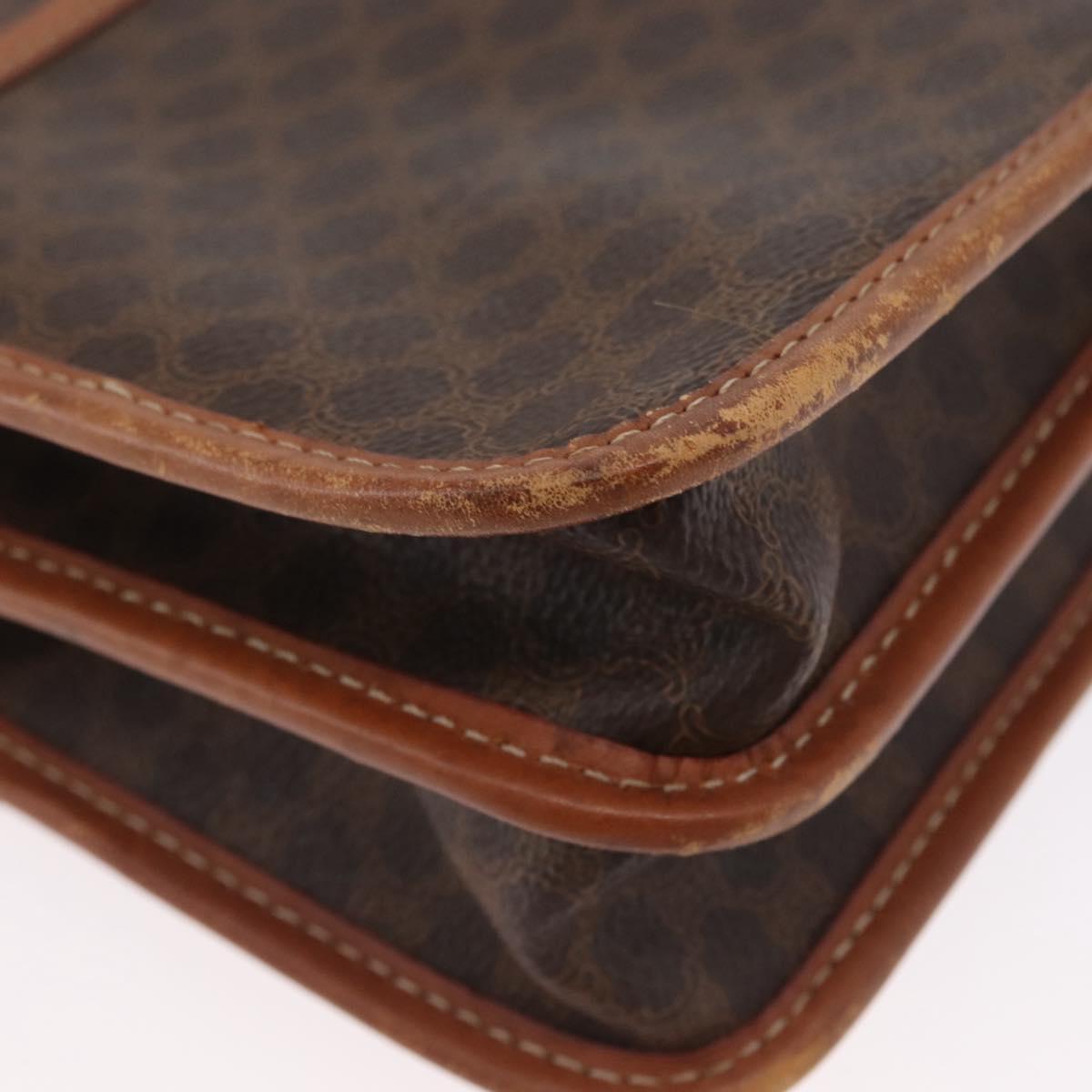 CELINE Macadam Canvas Shoulder Bag PVC Leather Brown Gold Auth ka2908