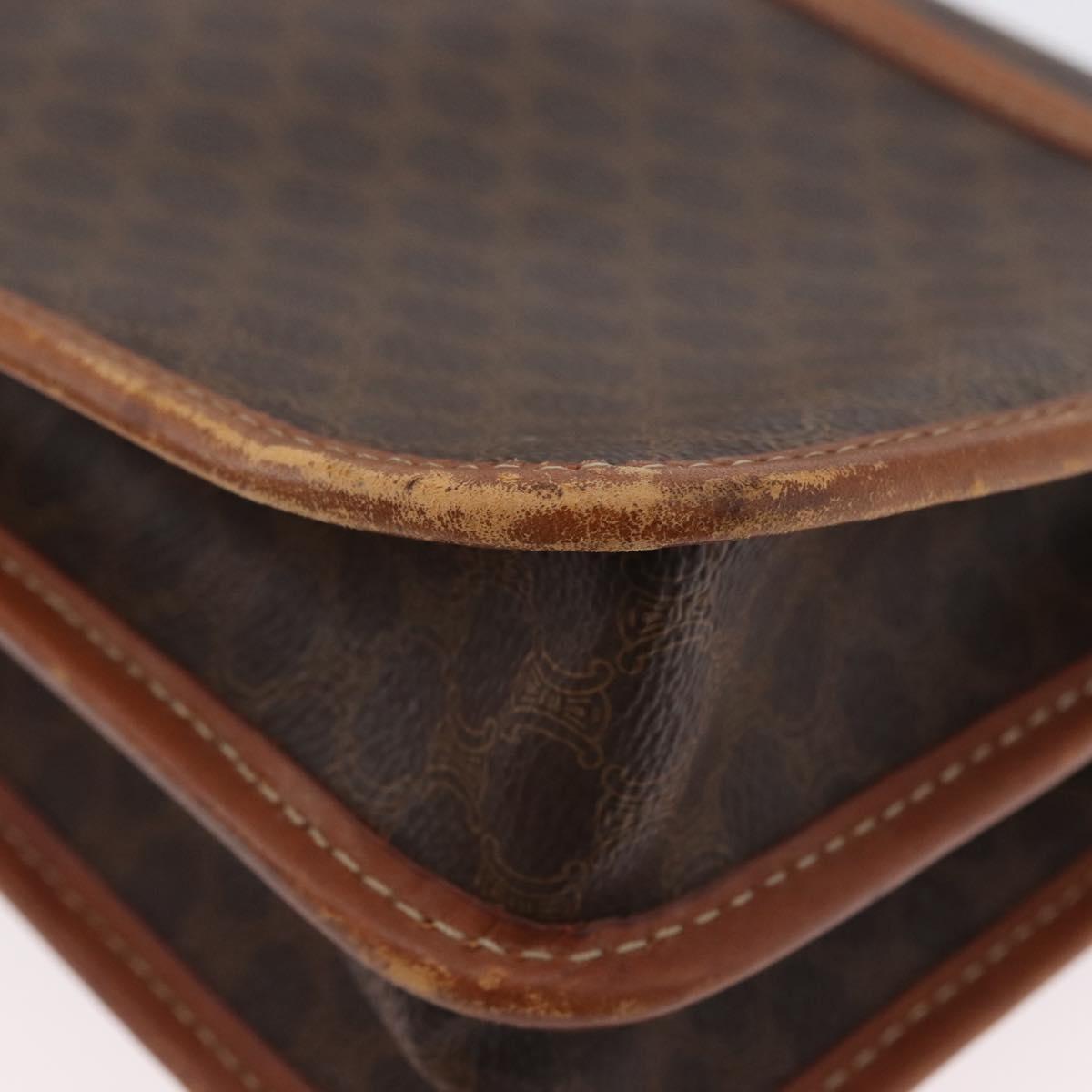 CELINE Macadam Canvas Shoulder Bag PVC Leather Brown Gold Auth ka2908