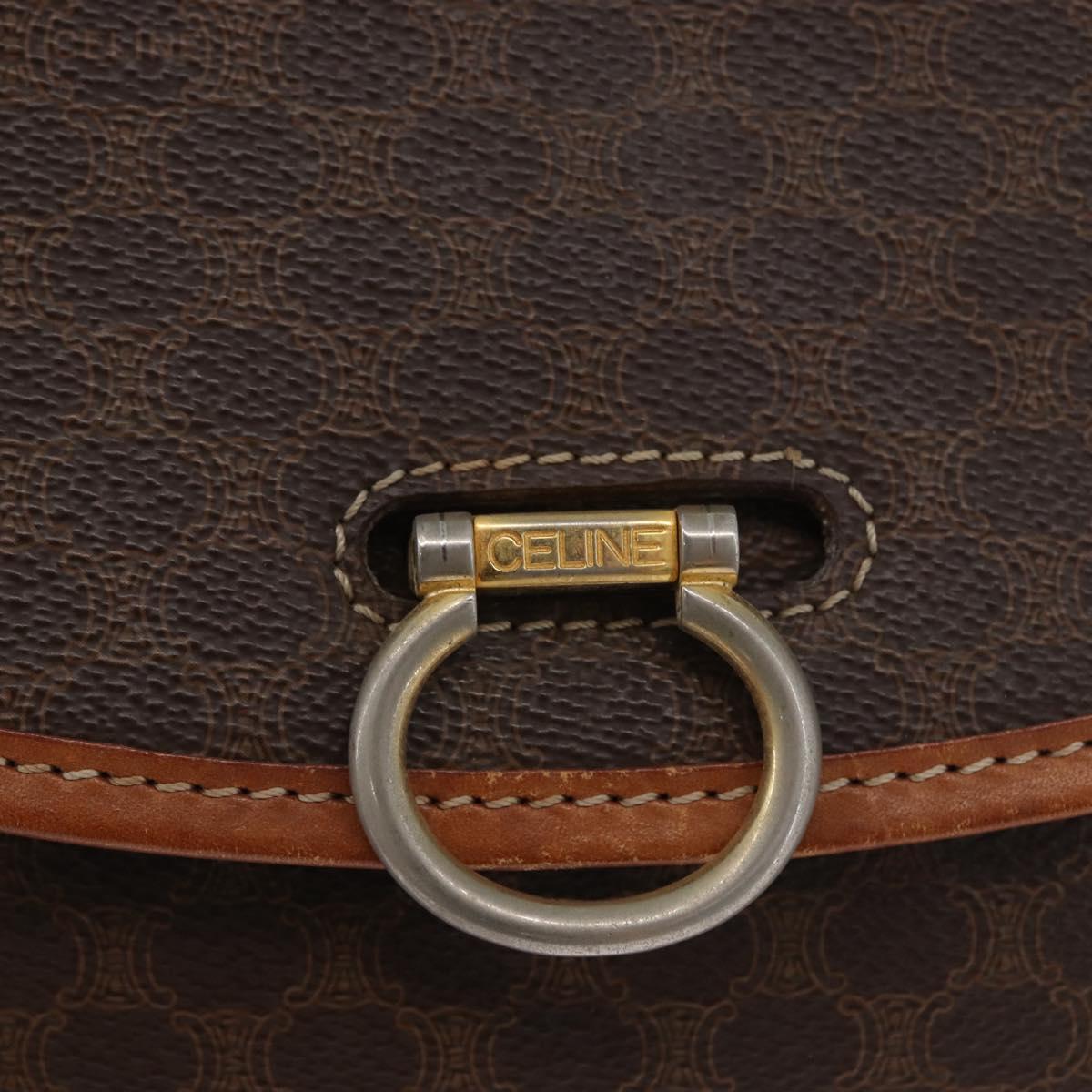 CELINE Macadam Canvas Shoulder Bag PVC Leather Brown Gold Auth ka2908