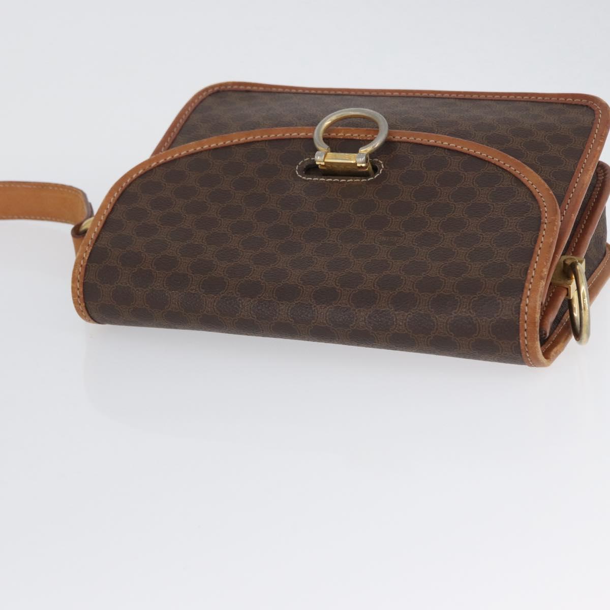 CELINE Macadam Canvas Shoulder Bag PVC Leather Brown Gold Auth ka2908