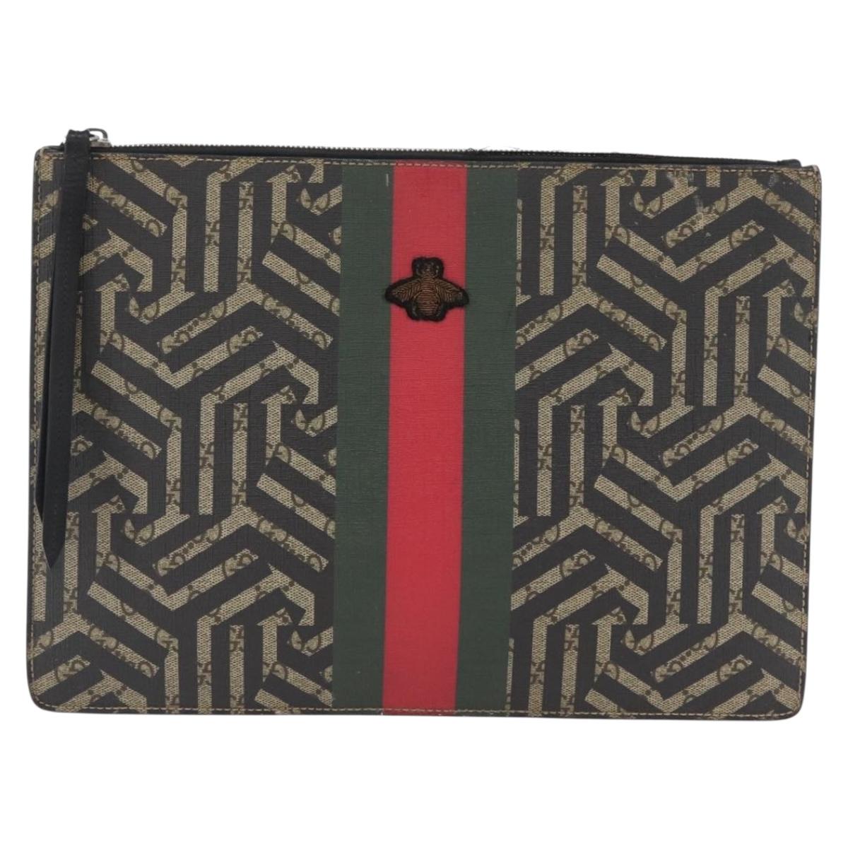 GUCCI GG Caleido Web Sherry Line Bag PVC Beige Silver 429004 Auth ka2910