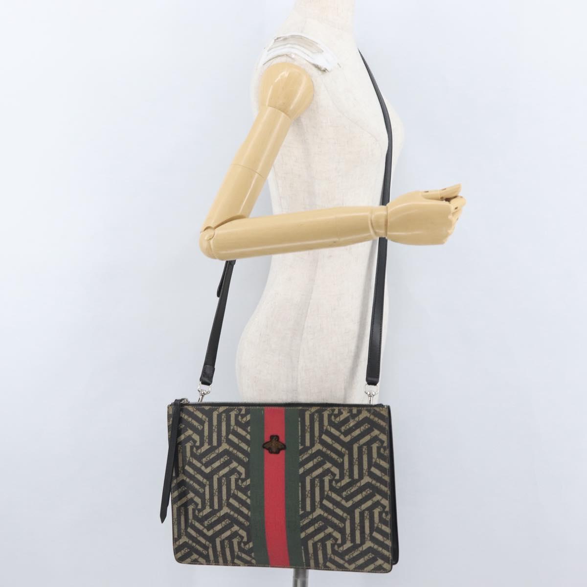 GUCCI GG Caleido Web Sherry Line Bag PVC Beige Silver 429004 Auth ka2910
