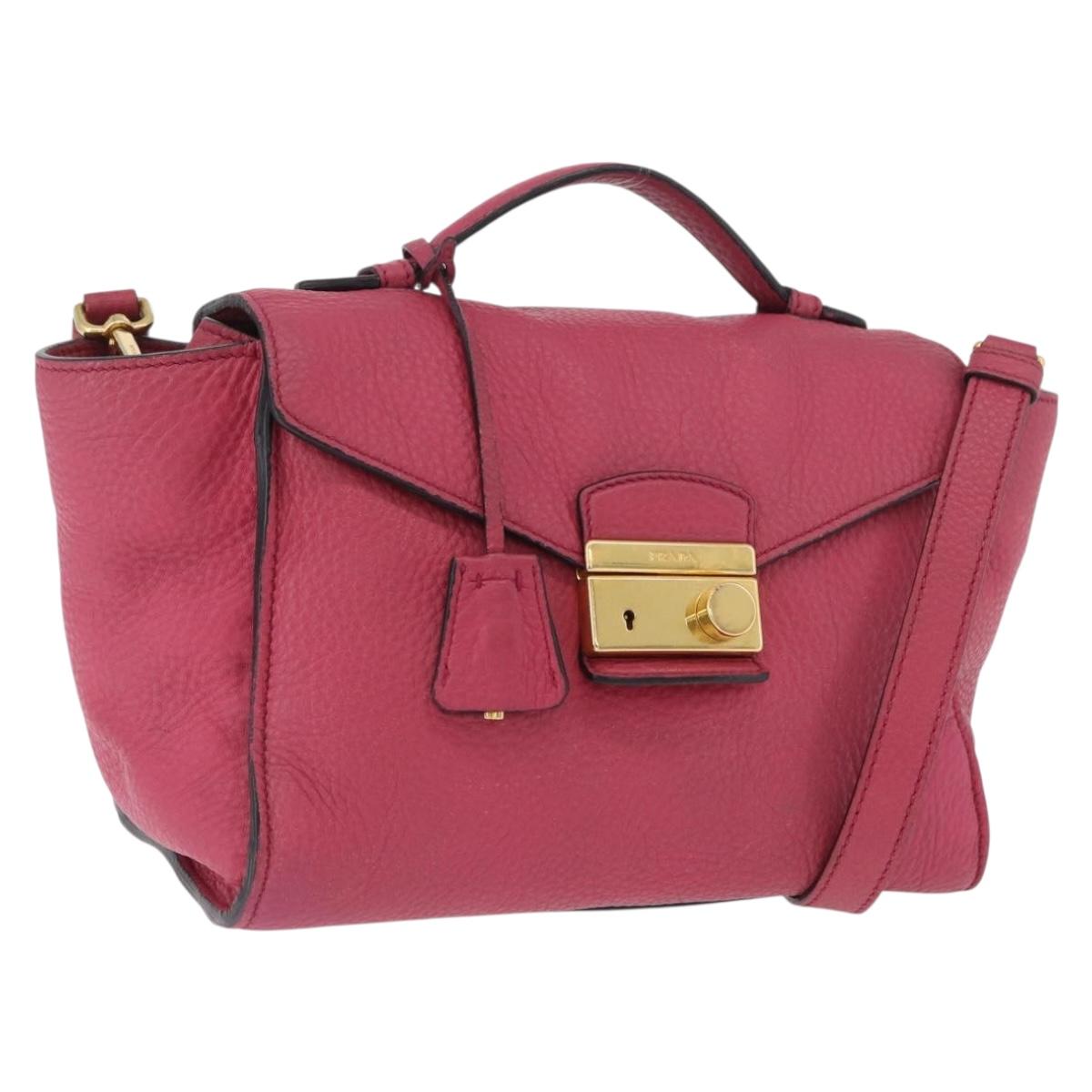 PRADA Hand Bag Leather 2way Pink Gold Auth ka2915